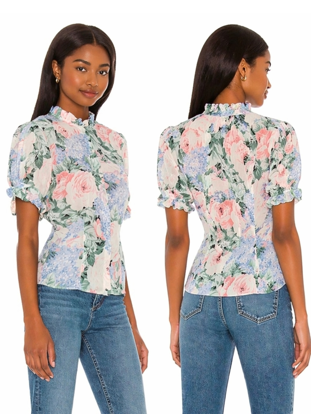 NWT Selkie Pastel Blue Pink Floral Bistro Blouse